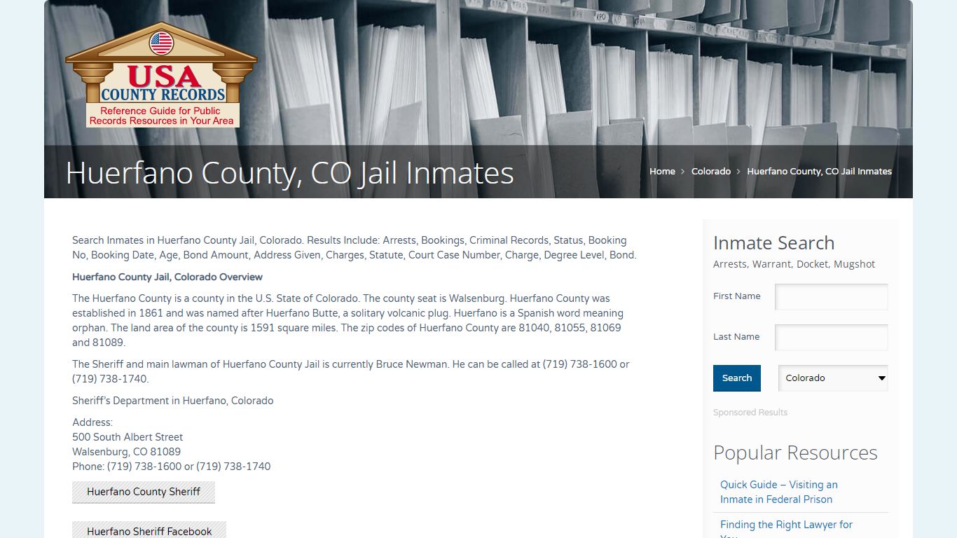 Huerfano County, CO Jail Inmates | Name Search